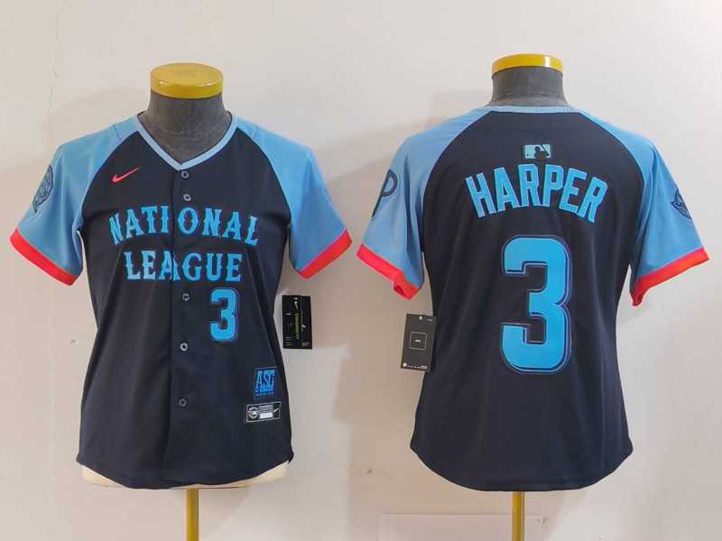 Womens Philadelphia Phillies #3 Bryce Harper Navy 2024 All Star Limited Stitched Jersey